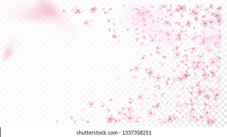 Nice Sakura Blossom Isolated Vector. Pastel Flying 3d Petals Wedding Paper. Japanese Style Flowers Illustration. Valentine, Mother's Day Tender Nice Sakura Blossom Isolated on White