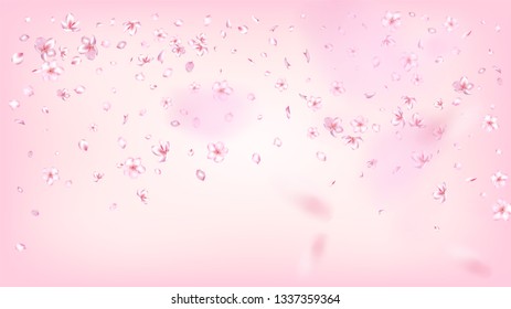 Nice Sakura Blossom Isolated Vector. Feminine Blowing 3d Petals Wedding Texture. Japanese Gradient Flowers Wallpaper. Valentine, Mother's Day Beautiful Nice Sakura Blossom Isolated on Rose