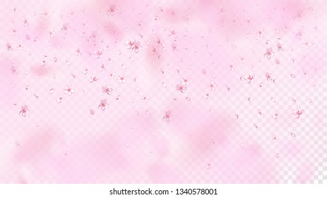 Nice Sakura Blossom Isolated Vector. Realistic Falling 3d Petals Wedding Frame. Japanese Blooming Flowers Illustration. Valentine, Mother's Day Tender Nice Sakura Blossom Isolated on Rose