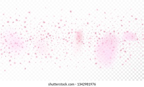 Nice Sakura Blossom Isolated Vector. Watercolor Showering 3d Petals Wedding Texture. Japanese Oriental Flowers Illustration. Valentine, Mother's Day Pastel Nice Sakura Blossom Isolated on White