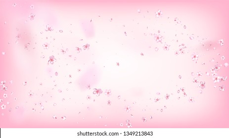 Nice Sakura Blossom Isolated Vector. Summer Showering 3d Petals Wedding Pattern. Japanese Funky Flowers Wallpaper. Valentine, Mother's Day Realistic Nice Sakura Blossom Isolated on Rose