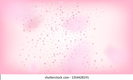 Nice Sakura Blossom Isolated Vector. Watercolor Falling 3d Petals Wedding Border. Japanese Beauty Spa Flowers Illustration. Valentine, Mother's Day Beautiful Nice Sakura Blossom Isolated on Rose