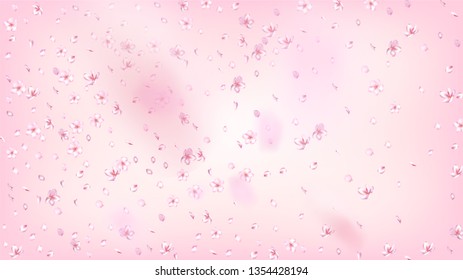 Nice Sakura Blossom Isolated Vector. Realistic Blowing 3d Petals Wedding Frame. Japanese Nature Flowers Wallpaper. Valentine, Mother's Day Tender Nice Sakura Blossom Isolated on Rose