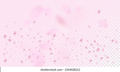 Nice Sakura Blossom Isolated Vector. Pastel Showering 3d Petals Wedding Pattern. Japanese Bokeh Flowers Illustration. Valentine, Mother's Day Realistic Nice Sakura Blossom Isolated on Rose