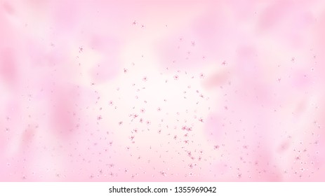 Nice Sakura Blossom Isolated Vector. Summer Flying 3d Petals Wedding Border. Japanese Funky Flowers Wallpaper. Valentine, Mother's Day Beautiful Nice Sakura Blossom Isolated on Rose
