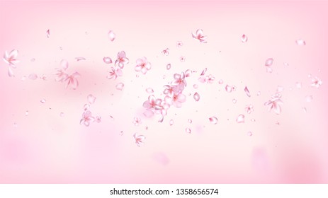 Nice Sakura Blossom Isolated Vector. Beautiful Showering 3d Petals Wedding Paper. Japanese Oriental Flowers Illustration. Valentine, Mother's Day Spring Nice Sakura Blossom Isolated on Rose