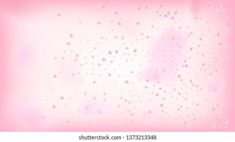Nice Sakura Blossom Isolated Vector. Realistic Showering 3d Petals Wedding Paper. Japanese Funky Flowers Illustration. Valentine, Mother's Day Magic Nice Sakura Blossom Isolated on Rose