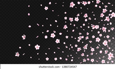 Nice Sakura Blossom Isolated Vector. Watercolor Flying 3d Petals Wedding Design. 