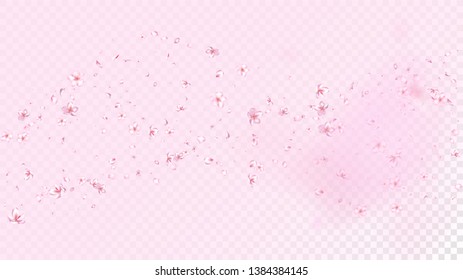 Nice Sakura Blossom Isolated Vector. Pastel Flying 3d Petals Wedding Frame. Japanese Oriental Flowers Wallpaper. Valentine, Mother's Day Feminine Nice Sakura Blossom Isolated on Rose