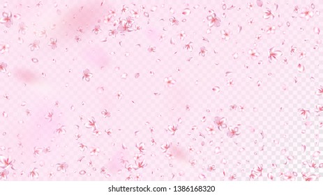 Nice Sakura Blossom Isolated Vector. Realistic Falling 3d Petals Wedding Texture. Japanese Funky Flowers Illustration. Valentine, Mother's Day Pastel Nice Sakura Blossom Isolated on Rose