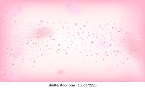 Nice Sakura Blossom Isolated Vector. Watercolor Flying 3d Petals Wedding Frame. Japanese Blurred Flowers Illustration. Valentine, Mother's Day Pastel Nice Sakura Blossom Isolated on Rose