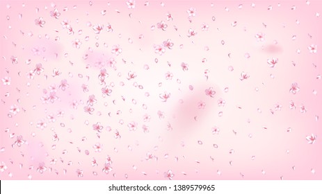 Nice Sakura Blossom Isolated Vector. Summer Falling 3d Petals Wedding Texture. Japanese Funky Flowers Wallpaper. Valentine, Mother's Day Beautiful Nice Sakura Blossom Isolated on Rose