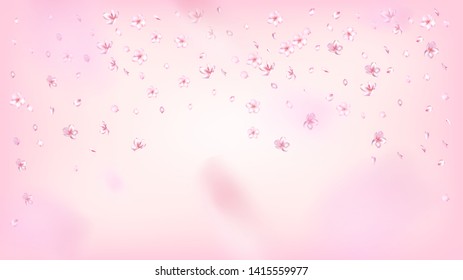 Nice Sakura Blossom Isolated Vector. Feminine Blowing 3d Petals Wedding Texture. Japanese Nature Flowers Illustration. Valentine, Mother's Day Realistic Nice Sakura Blossom Isolated on Rose