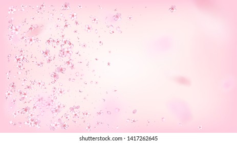 Nice Sakura Blossom Isolated Vector. Tender Showering 3d Petals Wedding Pattern. Japanese Beauty Spa Flowers Wallpaper. Valentine, Mother's Day Tender Nice Sakura Blossom Isolated on Rose