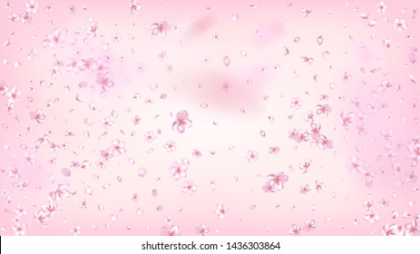 Nice Sakura Blossom Isolated Vector. Tender Blowing 3d Petals Wedding Design. Japanese Oriental Flowers Illustration. Valentine, Mother's Day Watercolor Nice Sakura Blossom Isolated on Rose