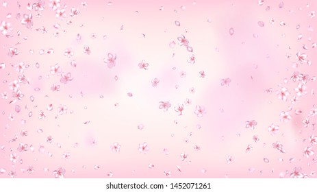 Nice Sakura Blossom Isolated Vector. Tender Falling 3d Petals Wedding Paper. Japanese Beauty Spa Flowers Wallpaper. Valentine, Mother's Day Pastel Nice Sakura Blossom Isolated on Rose