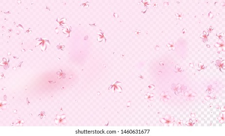 Nice Sakura Blossom Isolated Vector. Feminine Falling 3d Petals Wedding Border. Japanese Funky Flowers Illustration. Valentine, Mother's Day Feminine Nice Sakura Blossom Isolated on Rose