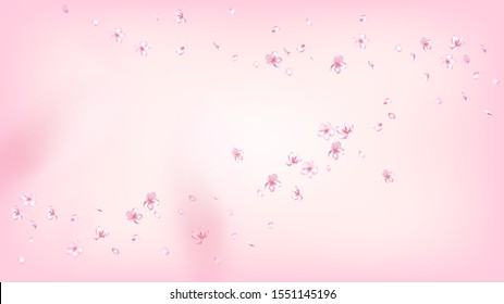Nice Sakura Blossom Isolated Vector. Magic Falling 3d Petals Wedding Design. Japanese Oriental Flowers Illustration. Valentine, Mother's Day Feminine Nice Sakura Blossom Isolated on Rose