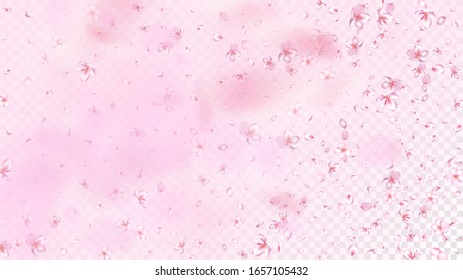Nice Sakura Blossom Isolated Vector. Tender Showering 3d Petals Wedding Texture. Japanese Nature Flowers Illustration. Valentine, Mother's Day Beautiful Nice Sakura Blossom Isolated on Rose