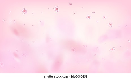 Nice Sakura Blossom Isolated Vector. Pastel Flying 3d Petals Wedding Texture. Japanese Beauty Spa Flowers Illustration. Valentine, Mother's Day Magic Nice Sakura Blossom Isolated on Rose