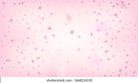 Nice Sakura Blossom Isolated Vector. Realistic Falling 3d Petals Wedding Frame. Japanese Funky Flowers Illustration. Valentine, Mother's Day Summer Nice Sakura Blossom Isolated on Rose