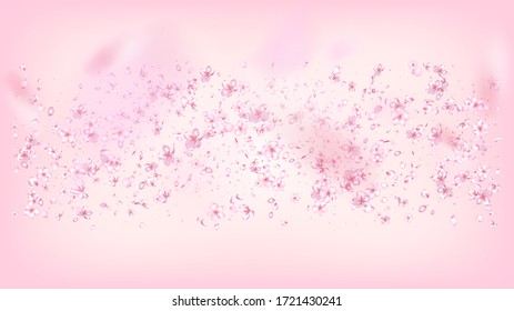 Nice Sakura Blossom Isolated Vector. Summer Falling 3d Petals Wedding Frame. Japanese Oriental Flowers Illustration. Valentine, Mother's Day Pastel Nice Sakura Blossom Isolated on Rose