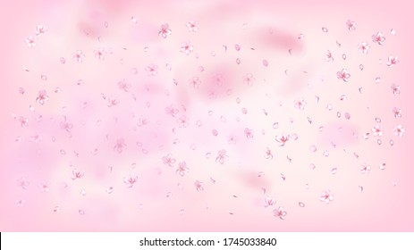 Bonito Vector Aislado Sakura Blossom. Pastel Mostrando Papel De Boda De Petals 3d. El Spa De Belleza Japonés Flora Ilustración. San Valentín, Día de la Madre Pastel Niza Sakura Blossom aislado en rosa