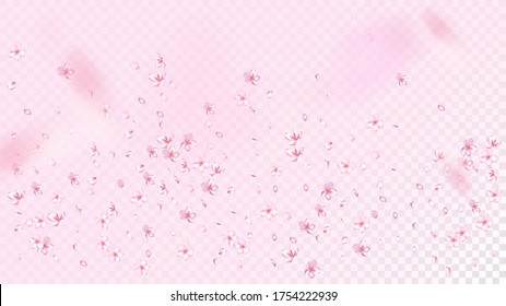 Nice Sakura Blossom Isolated Vector. Tender Flying 3d Petals Wedding Texture. Japanese Funky Flowers Wallpaper. Valentine, Mother's Day Tender Nice Sakura Blossom Isolated on Rose