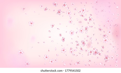 Nice Sakura Blossom Isolated Vector. Magic Blowing 3d Petals Wedding Pattern. Japanese Oriental Flowers Illustration. Valentine, Mother's Day Spring Nice Sakura Blossom Isolated on Rose
