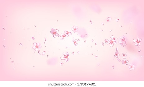 Nice Sakura Blossom Isolated Vector. Realistic Falling 3d Petals Wedding Pattern. Japanese Bokeh Flowers Illustration. Valentine, Mother's Day Beautiful Nice Sakura Blossom Isolated on Rose