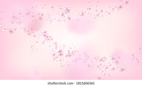 Nice Sakura Blossom Isolated Vector. Tender Falling 3d Petals Wedding Pattern. Japanese Nature Flowers Wallpaper. Valentine, Mother's Day Beautiful Nice Sakura Blossom Isolated on Rose