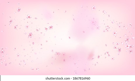 Nice Sakura Blossom Isolated Vektor. Aquarell Duschende 3D-Petalen Hochzeitsgrenze. Japanisches Bokeh-Blumenhintergrund. Valentine, Muttertag Sommer Nizza Sakura Blossom einzeln auf Rose