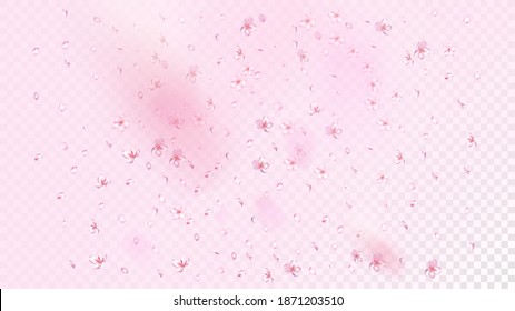 Nice Sakura Blossom Isolated Vector. Beautiful Flying 3d Petals Wedding Frame. Japanese Blooming Flowers Illustration. Valentine, Mother's Day Magic Nice Sakura Blossom Isolated on Rose