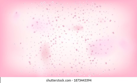 Nice Sakura Blossom Isolated Vector. Watercolor Blowing 3d Petals Wedding Frame. Japanese Blurred Flowers Wallpaper. Valentine, Mother's Day Magic Nice Sakura Blossom Isolated on Rose