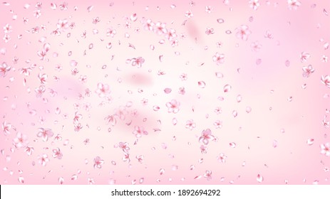 Nice Sakura Blossom Isolated Vector. Spring Falling 3d Petals Wedding Texture. Japanese Funky Flowers Wallpaper. Valentine, Mother's Day Beautiful Nice Sakura Blossom Isolated on Rose