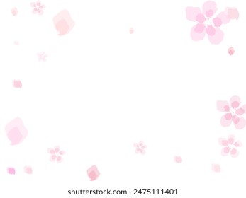 Nice Sakura Blossom Isolated Vector. Pastel Flying 3d Petals Wedding Pattern.  Flying petals on white wide background. 