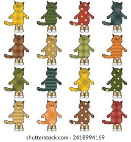 nice scrapbook cats isolated set collection art decor design ornament stickers 