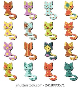 nice scrapbook cats on white set collection isolated art decor design 