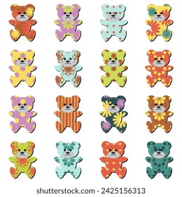 Nice scrapbook teddy bears on white background art decor sticher design set collection 