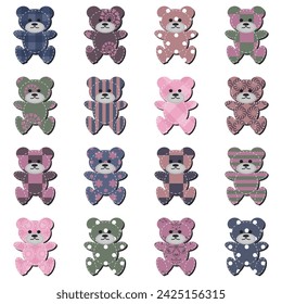 Bonito álbum de recortes ositos de peluche sobre fondo blanco decoración de arte sticher diseño conjunto colección 