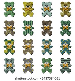 Nice scrapbook teddy bears on white background art decor sticher design set collection	
