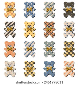Nice scrapbook teddy bears on white background art decor sticher design set collection	
