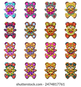 Nice scrapbook teddy bears on white background art decor sticher design set collection	

