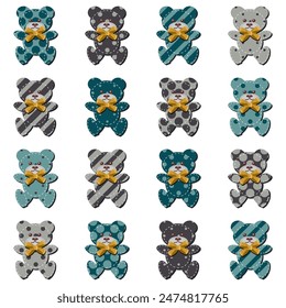 Bonito álbum de recortes ositos de peluche sobre fondo blanco decoración de arte sticher diseño conjunto colección	
