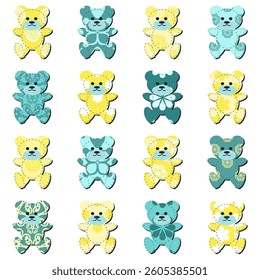  Nice scrapbook teddy bears on white background art decor sticher design set collection