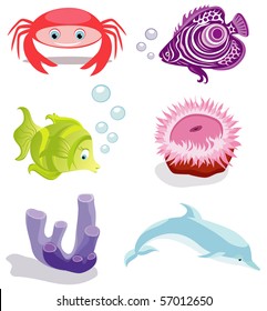 Nice sea animals on white background