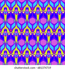 Nice seamless pattern with abstract details. Elements are located geometrically. Background is green.