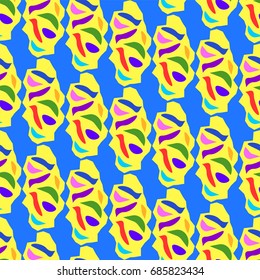 Nice seamless pattern with abstract details. Elements are located geometrically. Background is blue.