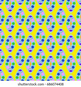 Nice seamless pattern with abstract details. Elements are located geometrically. Background is yellow.