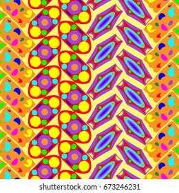 Nice seamless pattern with abstract elements. Items placement angular. Background is yellow.